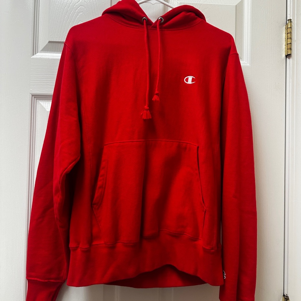 Red Champion hoodie size small.